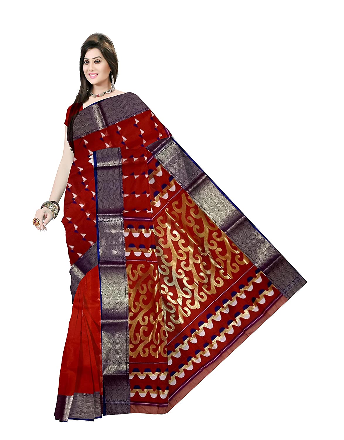 pradip fabrics red cotton saree