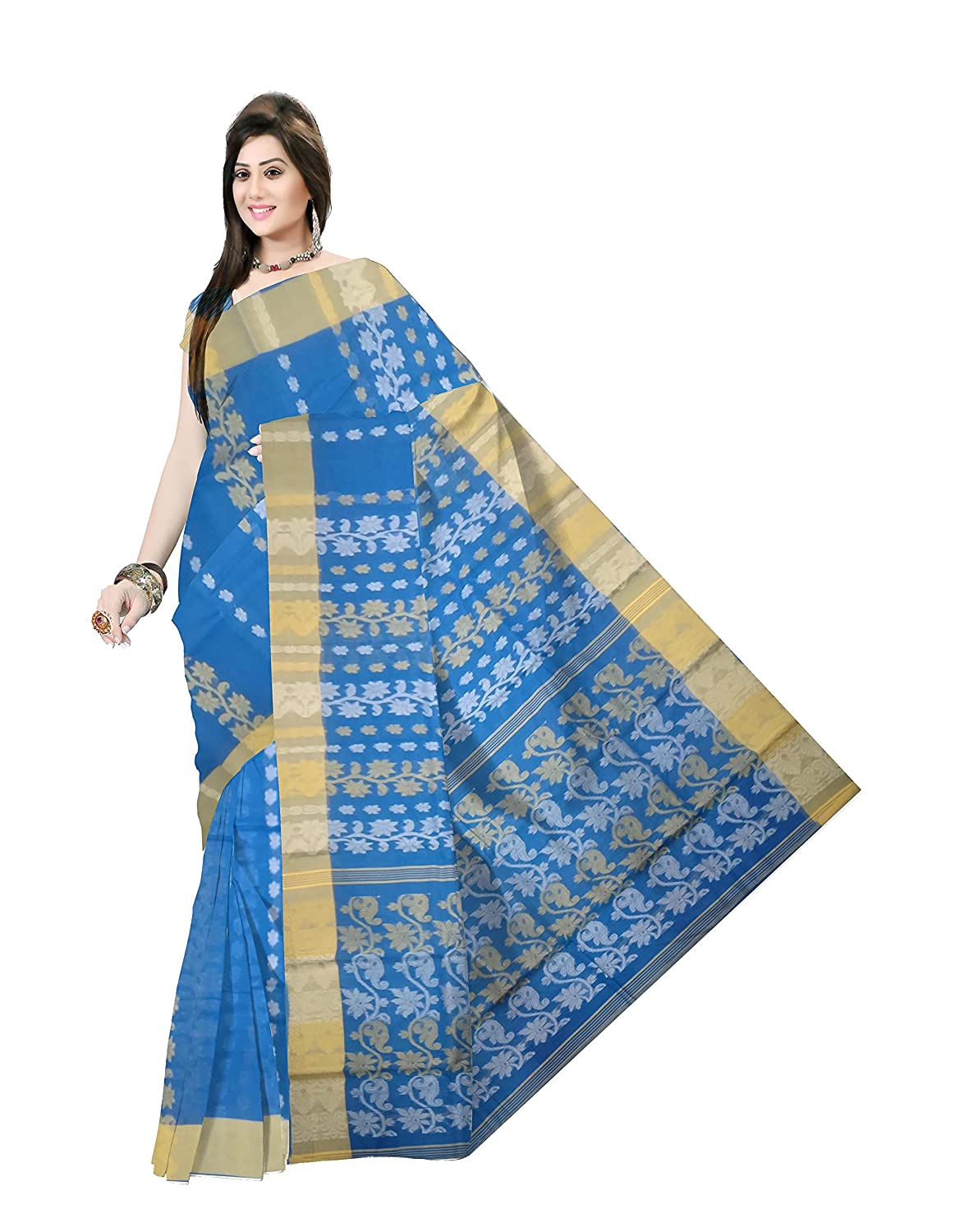 pradip fabrics blue color all over dhakai jamdani saree