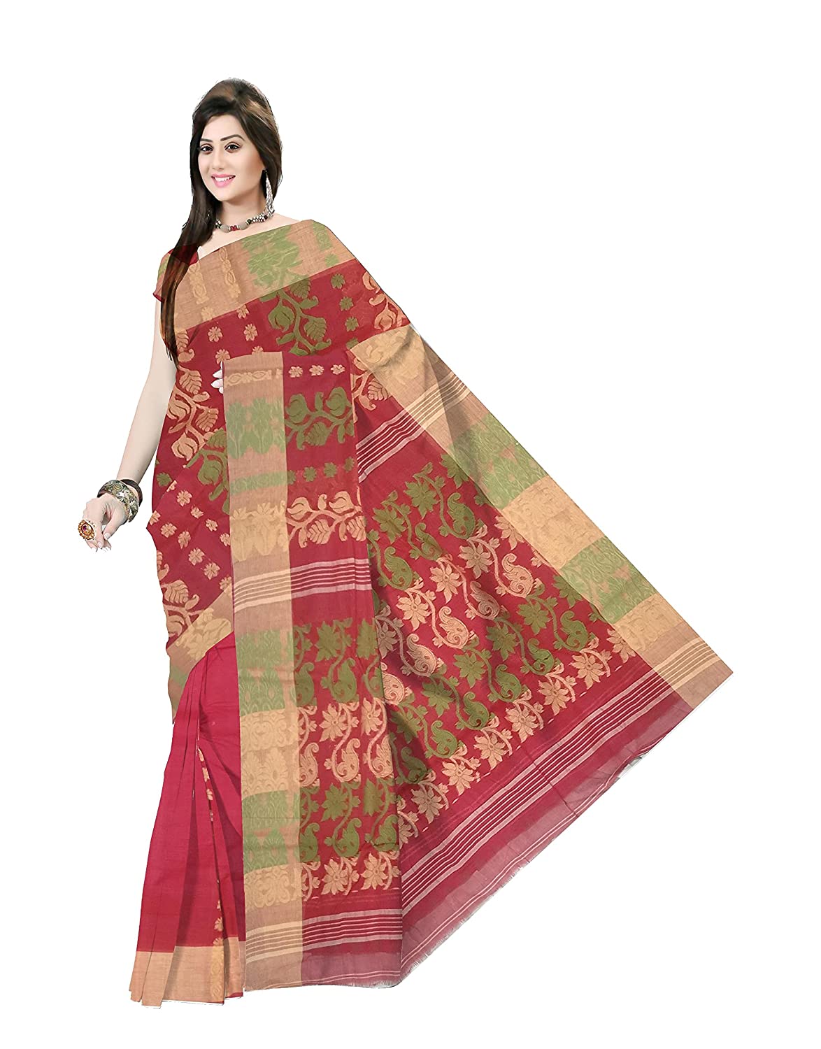 pradip fabrics red all over dhakai jamdani saree
