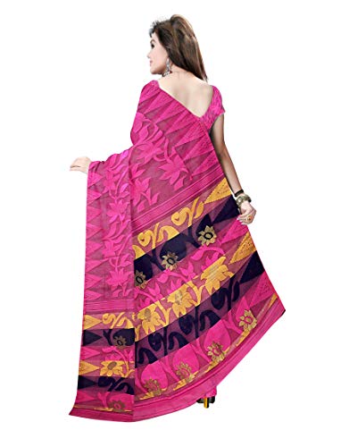 Pradip Fabrics Ethnic Women's Tant Silk Pink Color Jamdani Saree