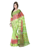 Pradip Fabrics Ethnic Women's Tant Silk Soft Green and Red Color Saree