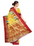 Pradip Fabrics Ethnic Women's Tant Silk Yellow Body and Red Par Saree