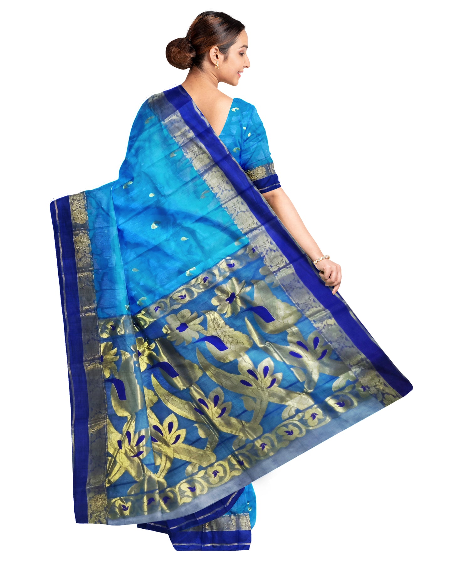 Pradip Fabrics Tant Silk Blue Color Saree