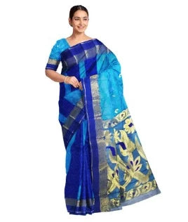 Pradip Fabrics Tant Silk Blue Color Saree