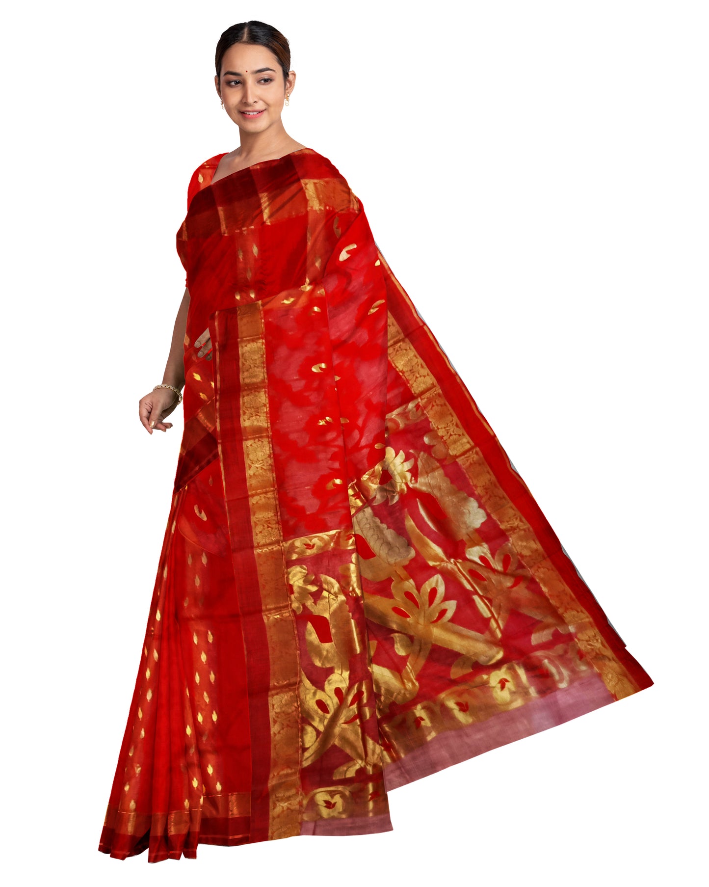 Pradip Fabrics Tant Silk Red Color Saree
