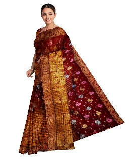 Pradip Fabrics Ethnic Women's and Girl's Maroon and Gold Baluchri saree