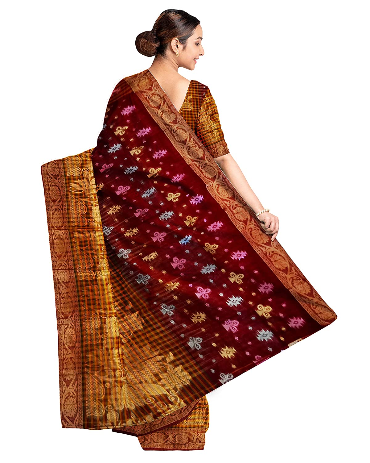 Pradip Fabrics Ethnic Women's and Girl's Maroon and Gold Baluchri saree