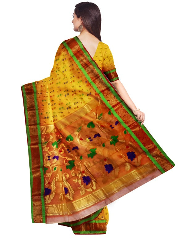 Pradip Fabrics Ethnic Women's Tant Silk Benarasi Yellow Color Saree