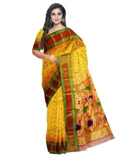 Pradip Fabrics Ethnic Women's Tant Silk Benarasi Yellow Color Saree