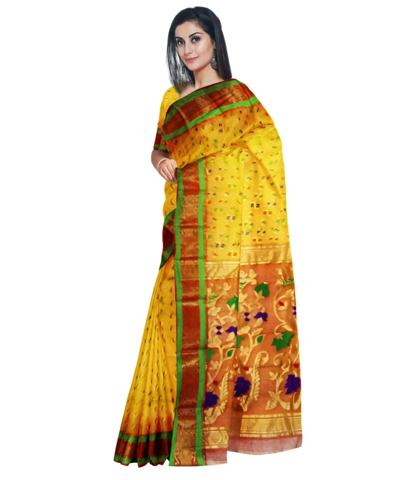 Pradip Fabrics Ethnic Women's Tant Silk Benarasi Yellow Color Saree