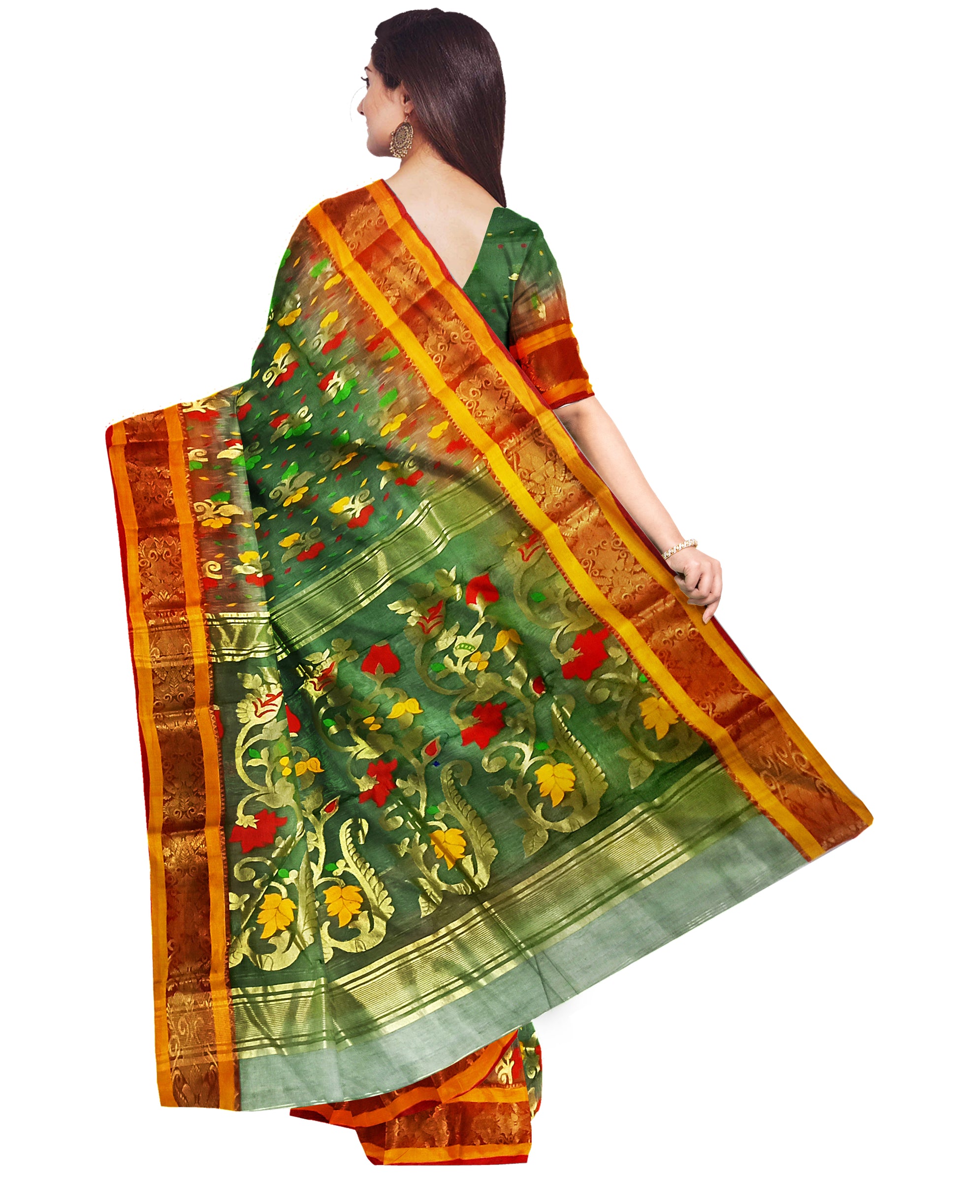 pradip fabrics dark green saree