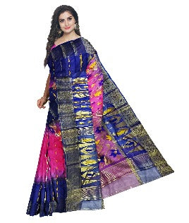 Pradip Fabrics Ethnic Women's Tant Silk Benarasi Blue and Pink Color Saree