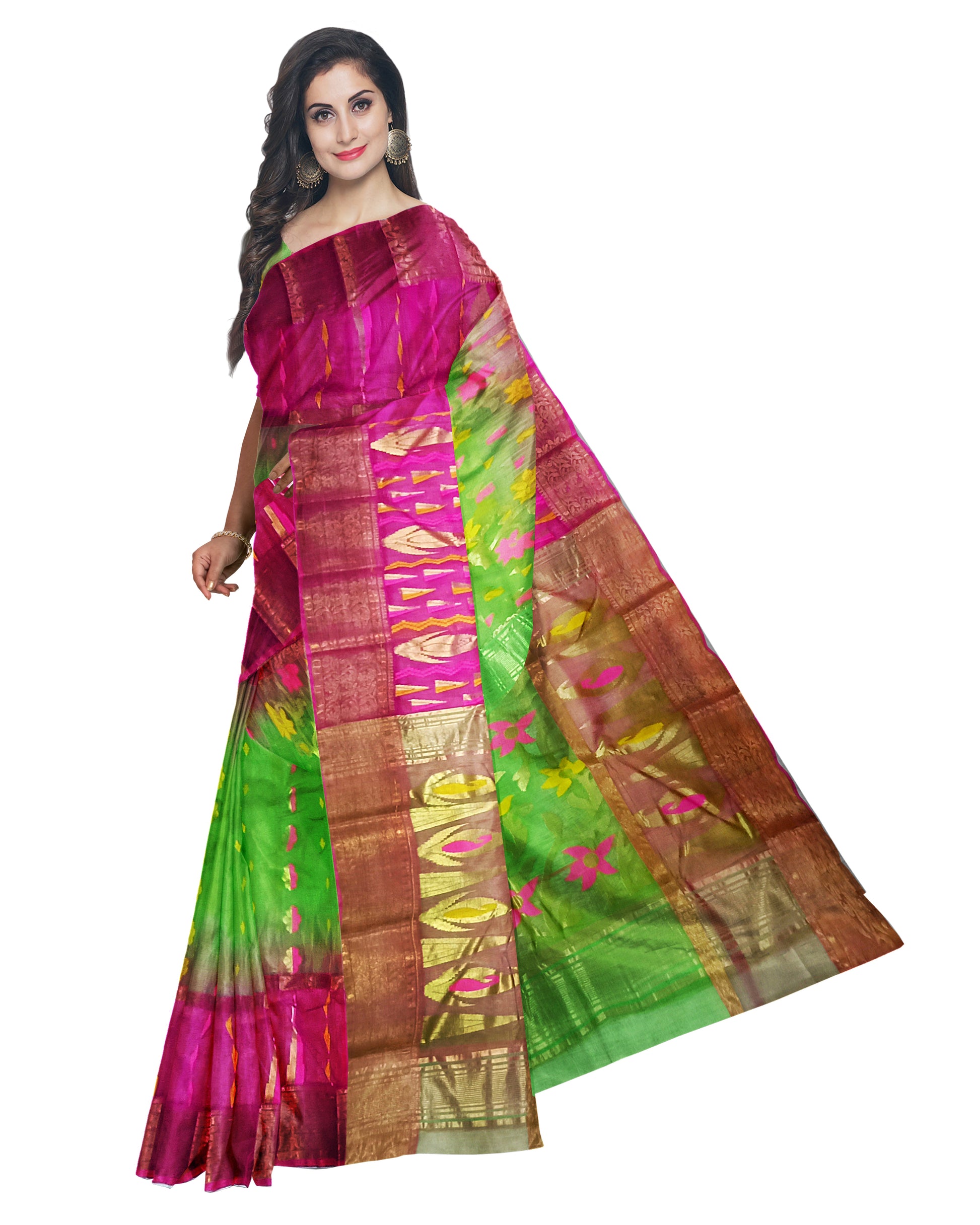 Pink and Green color saree