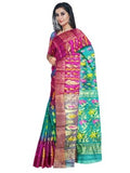 pradip fabrics green pink saree