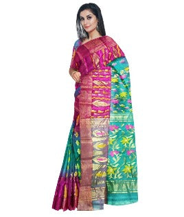 pradip fabrics green pink saree