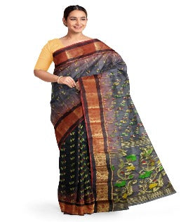 Pradip Fabrics Ethnic Women's Tant Tussar Silk Black Color Saree