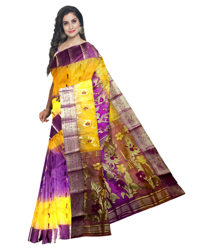 Yellow and Purple 2d saree