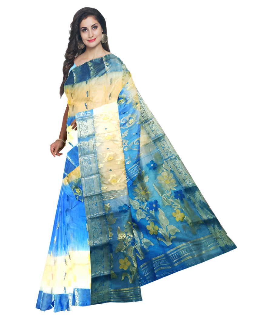 Blue and Cream 2d saree