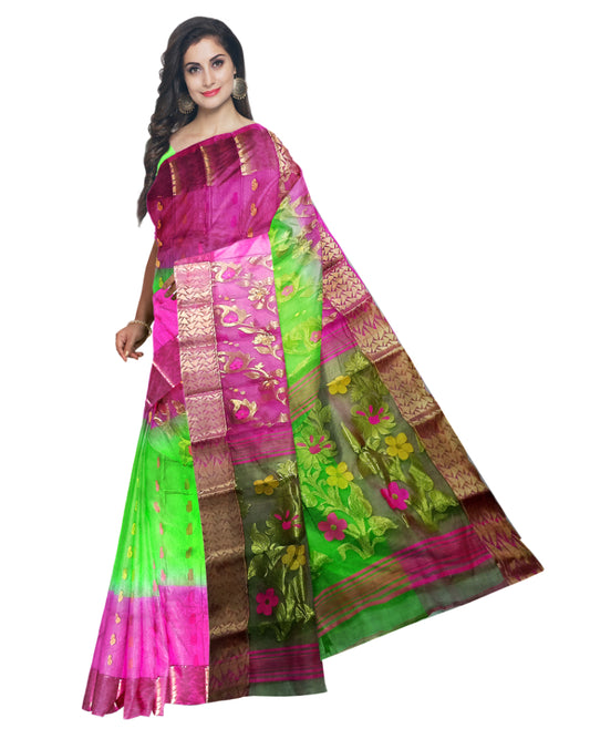 Green and Pink 2d saree