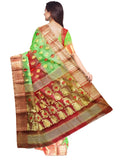 Pradip Fabrics Ethnic Women's Tant Silk Red and Soft Green Color Saree