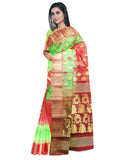 Pradip Fabrics Ethnic Women's Tant Silk Red and Soft Green Color Saree