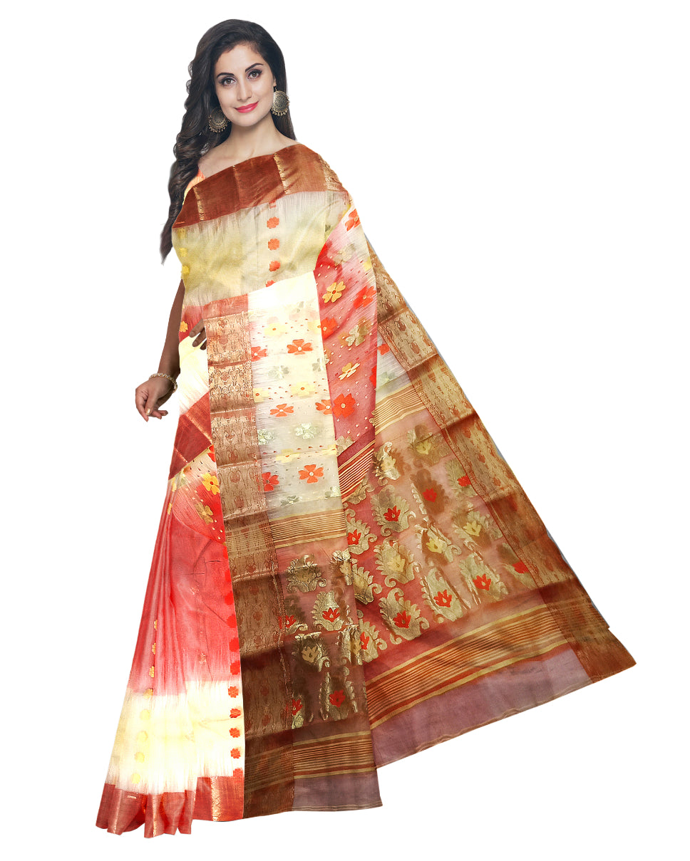 Red and Soft Yellow 2d saree