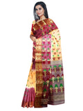 Pradip Fabrics Ethnic Women's Tant Tussar Silk Peach and Maroon Color Saree