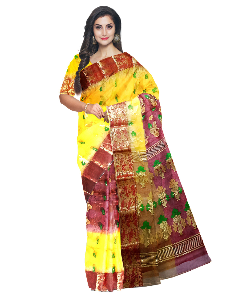 Red and Yellow 2d bumper saree