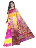Pradip Fabrics Ethnic Women's Tant Silk Pink and Yellow Color Baluchuri Saree