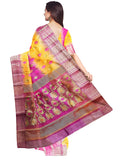 Pradip Fabrics Ethnic Women's Tant Silk Pink and Yellow Color Baluchuri Saree