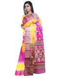 Pradip Fabrics Ethnic Women's Tant Silk Pink and Yellow Color Baluchuri Saree