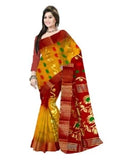 Pradip Fabrics Ethnic Women's Tant Silk Red and Yellow Color Saree