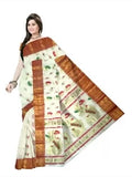 Pradip Fabrics Pure Tant Cotton White (Cream) Color Saree