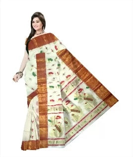 Pradip Fabrics Pure Tant Cotton White (Cream) Color Saree