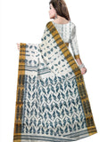 Pradip Fabrics Ethnic Women's Cotton Tant Baluchari White Color Saree