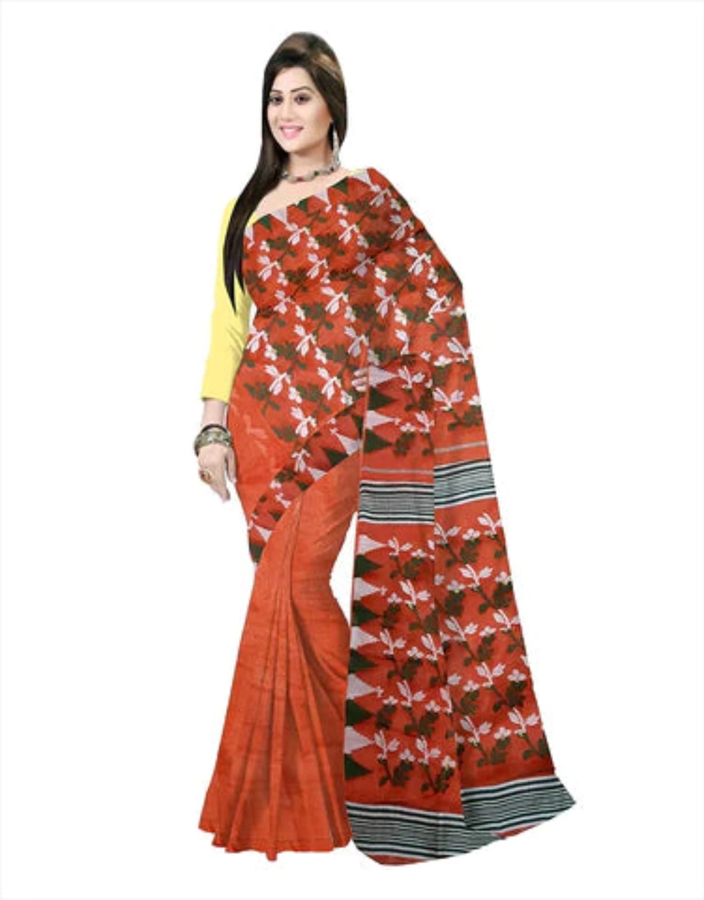 Pradip Fabrics Ethnic Women's  Orange Color jamdani  Saree