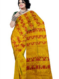 Pradip Fabrics Ethnic Women's Tant jmdani Yellow Color Saree
