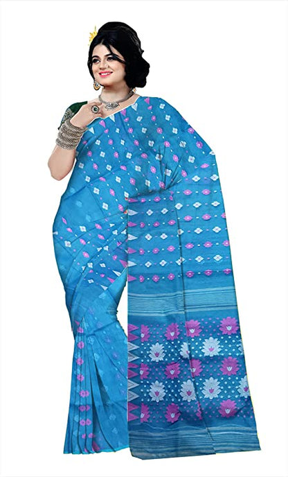 Pradip Fabrics Ethnic Women's Tant jamdani Aqua Color Saree