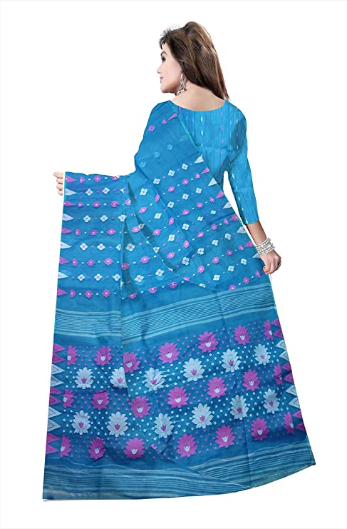 Pradip Fabrics Ethnic Women's Tant jamdani Aqua Color Saree