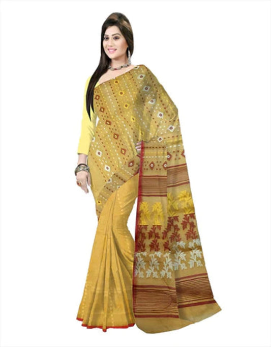 Pradip Fabrics Ethnic Women's Cotton Tant Cotton Yellow Color Saree