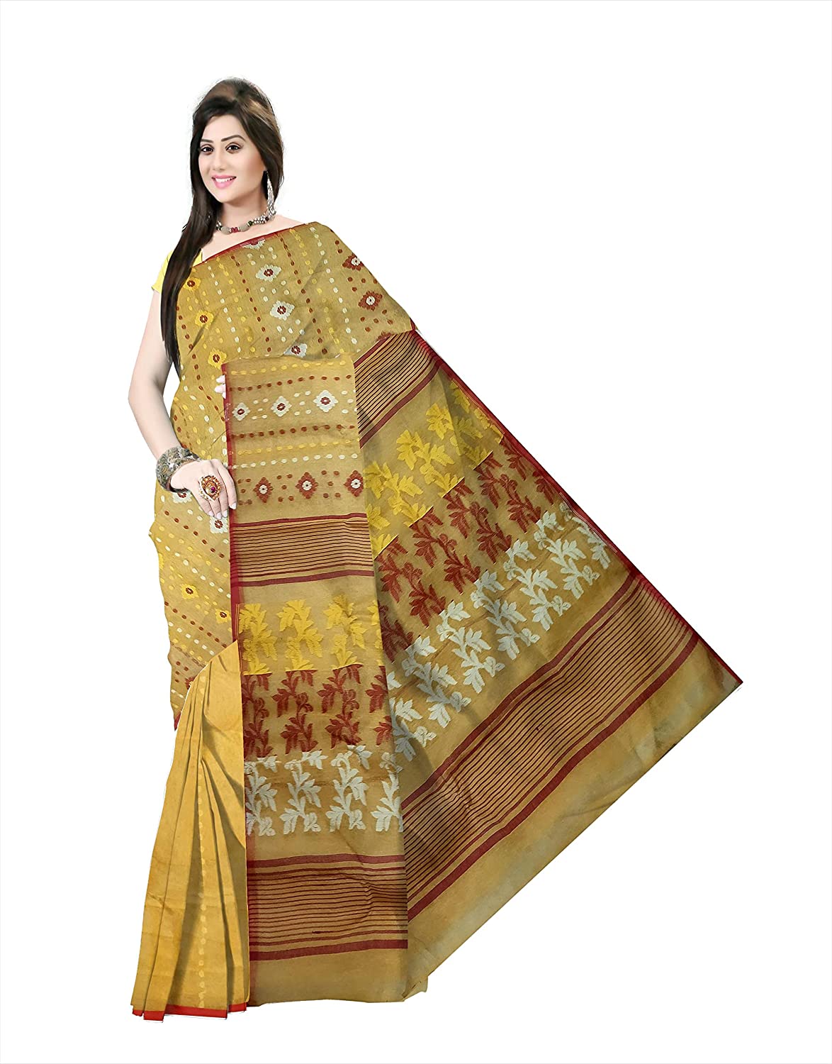 Pradip Fabrics Ethnic Women's Cotton Tant Cotton Yellow Color Saree