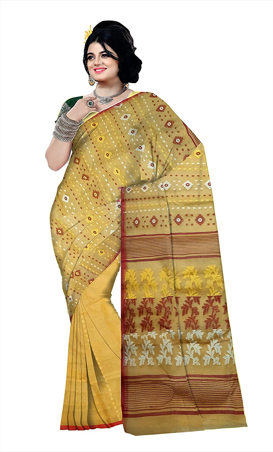 Pradip Fabrics Ethnic Women's Cotton Tant Cotton Yellow Color Saree