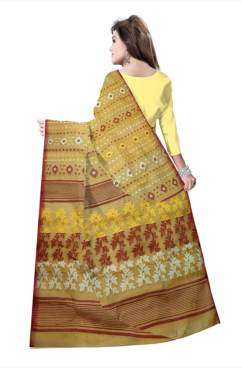 Pradip Fabrics Ethnic Women's Cotton Tant Cotton Yellow Color Saree