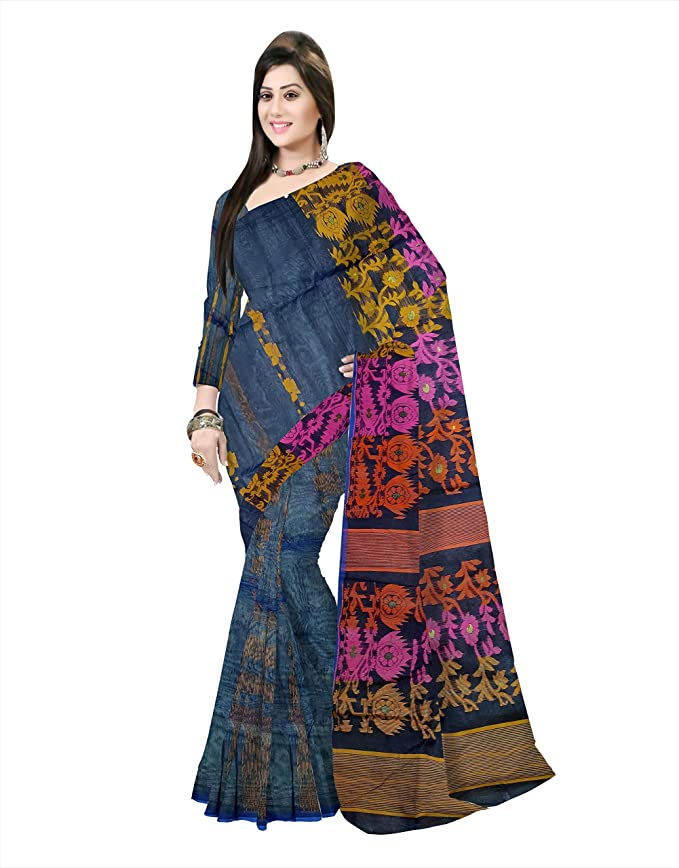 Pradip Fabrics Ethnic Women's Tant Jamdani Black Color Saree