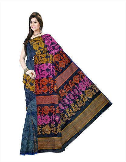 Pradip Fabrics Ethnic Women's Tant Jamdani Black Color Saree