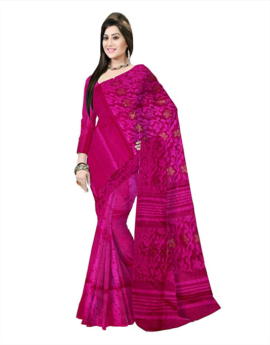 Pradip Fabrics Ethnic Women's Tant Jamdani Pink Color Saree