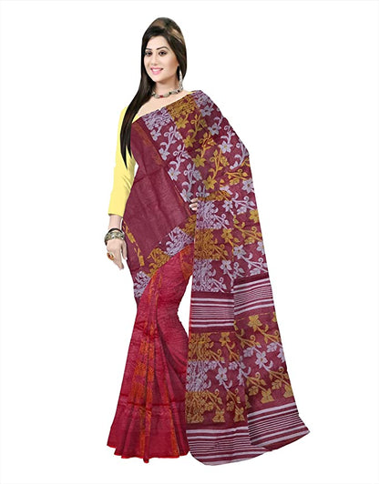 Pradip Fabrics Ethnic Women's Tant Jamdani Maroon Color Saree