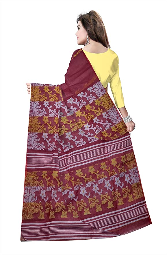 Pradip Fabrics Ethnic Women's Tant Jamdani Maroon Color Saree