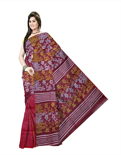 Pradip Fabrics Ethnic Women's Tant Jamdani Maroon Color Saree