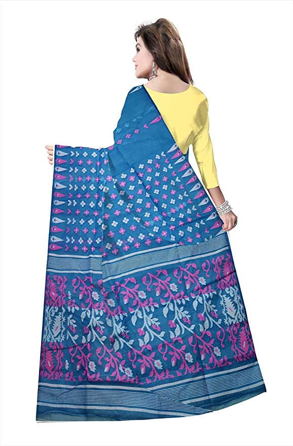 Pradip Fabrics Ethnic Women's Tant Jamdani Aqua Color Saree